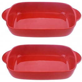 Ceramic Bakeware Set of 2 Porcelain Small Baking Dish Roasting Lasagna Pans Baking Pans Ceramic Baking Dish with Handle Rectangular Dish 9 Inches 20 OZ Red