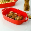 Ceramic Bakeware Set of 4 Rectangular Baking Dishes with Double Handle Au Gratin Baking Pansmall Casserole Dish Porcelain Bakeware Ideal for Creme Brulee Easy Carry Handles Table Serving Dish Red