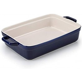 Ceramic Baking Dish,Round Roasting Baking Pan Serving Bakeware for Cooking Kitchen Cake Dinner Banquet and Daily Use,15.5 x 10 inch Dark Blue