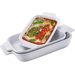 Hompiks Baking Dish Casserole Dish Porcelain Baking Dishes for the Oven Bakeware Set of 3 for Lasagna Kitchen White 11.02 x 8.35 Inch Baking Pans