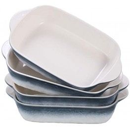 Hoxierence 20oz Small Ceramic Baking Dishes 7.5L x 5.4W Inch Stone Embossed Pattern Bakeware with Double Handles Individual Rectangular Baker for Lasagna Casserole Set of 4 Gray