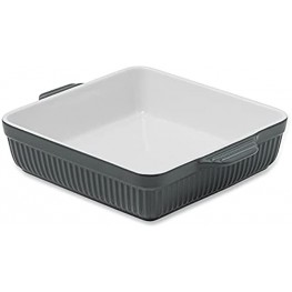 Kanwone Porcelain Bakeware Square Baking Dishe Casserole Dish with Double Handle Lasagna Pan for Cooking Kitchen Cake Dinner 8 x 8 Inches Stripe Series Grey