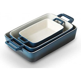 KOOV Bakeware Set Ceramic Baking Dish Rectangular Baking Pans Set Casserole Dish for Cooking Cake Dinner Kitchen Wrapping Upgrade 12 x 8.5 Inches 3-Piece Gradient Blue