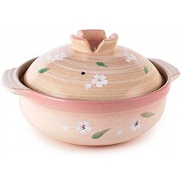 Fuji Merchandise Japanese Style Donabe Earthenware Clay Pot Hot Pot Casserole Sakur Cherry Blossom Design 54 fl oz 8.5"Dia