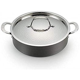 Lagostina Nera Hard Anodized Nonstick 5-Quart Casserole with Hammered Stainless Steel Lid Dishwasher Safe Cookware,Grey