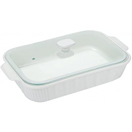 Nuccokery French White 2-Quart Rectangular Casserole with Glass Lid Durable Stoneware Casserole W Glass Cover for Roasting Baking Serving and Storing 2-Quart White