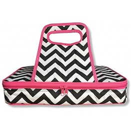 Thermal Insulated 10"x15" Pink Black and White Chevron Casserole Carrier Hot or Cold Double Zipper and Handles