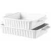 Bruntmor Set Of 2 Rectangular Bakeware Set Ceramic Baking Pan Lasagna Pans for Baking large 9.5x8 small 8x7.5 White