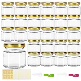 1.5oz Hexagon Mini Glass Jars with Lids,30pcs Honey Jars Small Spice Jars with Stickers Brush for Baby Showers Wedding Favors Party Favors,Herbs Spices Jams