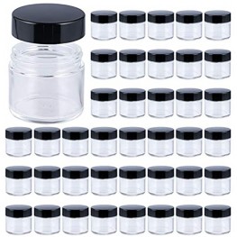 2oz Glass Jars 40 Pack Hoa Kinh Mini Round Clear Glass Jars with Inner Liners and Black Lids Perfect for Storing Lotions Powders and Ointments