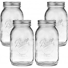 4 Pcs Regular Mouth 32-Ounces Mason Jar with Lids and Bands Clear