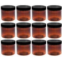 8oz Amber Plastic Jars with Blank Labels BPA Free PET Plastic 12 Count