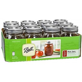 Ball Regular Mouth 16-Ounces Mason Jar with Lids and Bands 12-Units 12-Pack AS SHOWN