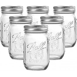 Bedoo Mason Jars 16 oz Regular Mouth Lids and Bands [Set of 6] Pint Mason Jars Clear Glass Canning Jars 16-Ounces Airtight Lids Dishwasher Safe
