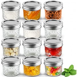 Cazluz Small Mason Jars Set 4 oz [12 PACK] with Lids and Bands Mini Canning Jars with Crystal Glass for Food Storage like Jelly Spice Yogurt Jam Body Butters Wedding Favors 12 4 OZ