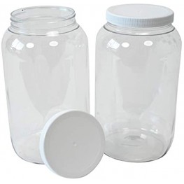 CSBD 1 Gallon Clear Plastic Jars With Ribbed Liner Screw On Lids BPA Free PET Plastic Made In USA Bulk Storage Containers 2 Pack 1 Gallon