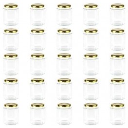 Encheng 6 oz Clear Hexagon Jars,Small Glass Jars With LidsGolden,Mason Jars For Herbs,Foods,Jams,Liquid,Canning Jars Spice Jars For Storage 25 Pack …