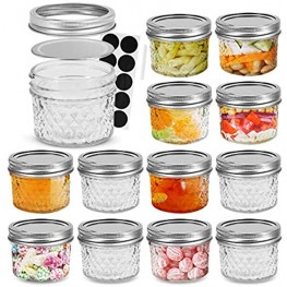 FRUITEAM 4 oz 12 PACK Mini Mason Jars with Lids and Bands Quilted Crystal Jars Ideal for Food Storage Jam Body Butters Jelly Wedding Favors