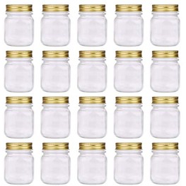 Regular Mouth Mason Jars,Encheng 5oz Clear Glass Jars with LidsGold,Small Spice Jars for Herb,Jelly,Jams,Wedding Favors,Shower Favors,Baby Foods,Mini Canning Jars Kitchen Storage Jars 20Pack … …