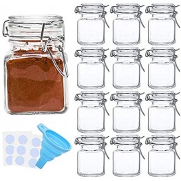 Spice Jars SPANLA 12 Pack 4oz Small Glass Jars with Airtight Hinged Lid With 12 Spice Labels & Silicone Funnels Airtight Glass Jars for Spices Art Craft Storage 12 Pack