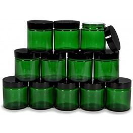 Vivaplex 12 Green 4 oz Round Glass Jars with Inner Liners and black Lids
