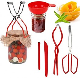 6 Function Canning Kit or Jam Making Supplies Starter Kit Include Canning Funnel Jar Lifter Jar Wrench Lid Lifter Canning Tongs Bubble Popper Bubble Measurer Bubble Remover Tool Red