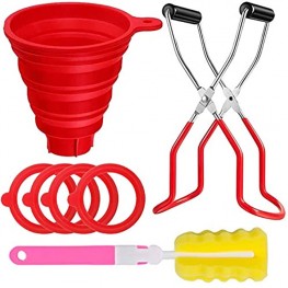 7 Pcs Canning Kits,Voaesdk Canning Supplies Set Canning Jar Lifter Tongs with Grip Handle Wide Mouth Collapsible Funnel Sponge Cleaning Brush and Airtight Jar Replacement Gasket Seals Red