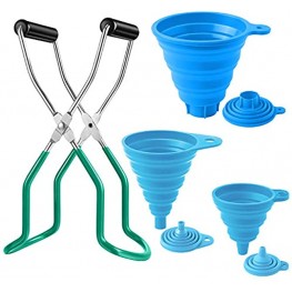 Eeoyu Canning Jar Lifter with Grip Handles and 3 Size Silicone Collapsible Funnel Foldable Canning Jar Funnel Compatible with Wide Mouth and Regular Jars for Home Canning Supplies Cyan-Blue