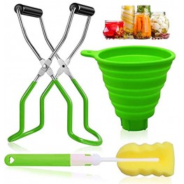 QMT Canning Kits Canning Essentials Set Includes A Canning Jar Lifter Tongs A Food Grade Silicone Collapsible Canning Funnel and A Sponge Cleaning Brush Ideal Canning Supplies Green …