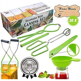 Supa Ant Stainless-Steel Canning Kit: Jar Lifter Jar Wrench Tongs Lid Lifter Extra Wide Funnel Bubble Popper & 30Home Made Jar Labels Canning Kit Essentials-Green
