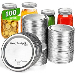 100 Count Wide Mouth Canning Lids Mason Canning Jar Lids for Ball,Kerr Split-Type Metal Jar Lids Leak Proof Food Grade Material PATENT PENDING 100% Fit for Wide Mouth
