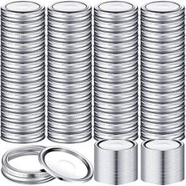 100 Pieces Canning Jar Lid and Ring Wide Mouth Ball Jar Ring Bands Set Split-type Lids with Silicone Seals Rings Leak Proof and Secure Canning Jar Caps