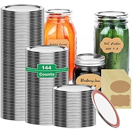 144-Count Regular Mouth Mason Jar Lids Canning Lids for Ball and Kerr Jars Split-Type Airtight Leakproof Thickened Food Grade Tinplate Material with 24 Labels without Bands