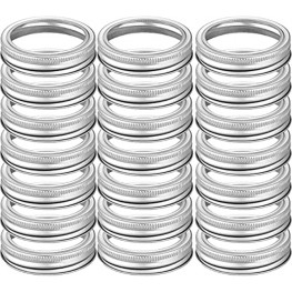24 Pieces Wide Mouth Canning Jar Bands Replacement Metal Rings Stainless Steel Lids for Mason Jar Large Mouth,Canning Reusable Split-Type Lids Leak Proof Secure Silver 86mm