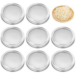 8 Pack Stainless Steel Sprouting Jar Lid Kit for Wide Mouth Mason Jars Strainer Screen for Canning Jars and Seed Sprouting