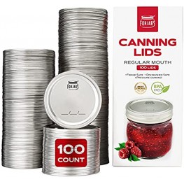 Canning Lids Regular Mouth 100-Pack – Create Airtight Seals on Mason Jars to Preserve Food for Meal Prep & Food Storage – 2.7 In. Steel Lids with Silicone Seals – Canning Supplies by FORJARS