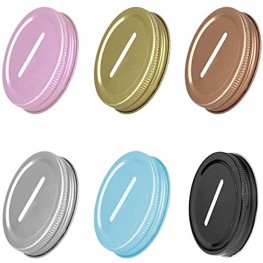 HinLot Pack of 6 Colored Coin Slot Lids for Regular Mouth Mason Jars & Piggy Banks Assorted