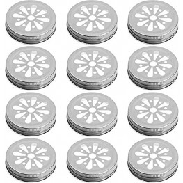Mason Jar Lids,Regular Mouth Mason Jar with Lids 12 Pcs Pewter Daisy Lids with Straw Hole Hollow flower Cover Great for Kids Mason Ball Canning Jars & Adult Drinks Fits Regular Mouth Jar