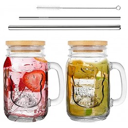 Mason Jar With Handle ,egular Mouth Mason Jar cups with lid and straws reusable ,Set of 2 Mason Jar 16oz Drinking Glasses