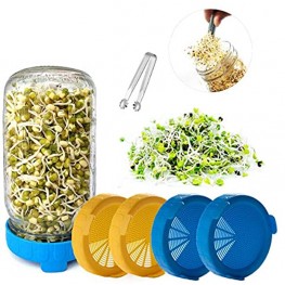 Sprouting Lids for Wide Mouth Sprouting Mason Jar Easy Rinse & Drain,Seeds Sprouting,4 Pack and 1Mini Clip