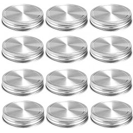 Stainless Steel Mason Jar Lids,12 Pack Polished Surface,Reusable and Leak Proof,Storage Caps with Silicone Seals for Regular Mouth Size Jars 12-Pack Stainless Steel LidsRegular Mouth