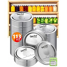 Wide Mouth Canning Lids 108 Count Mason Jar Lids and EXTRA 5 Bands 100% Fit For Ball Kerr Jars Food Grade BPA Free Material Airtight & Leak Proof Split-Type Metal Canning Jar Lids