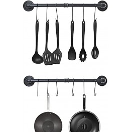 25.6 Inch Pot Rack for Kitchen Wall Mounted Set of 2 Pot Bar Rack Industrial Utensils Wall Hanger Iron Pipe Kitchen Hanging Rail with 14 S Hooks