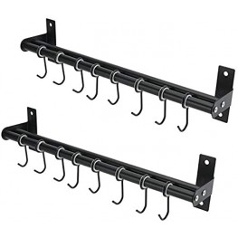 Patioer Pot Rack Pots and Pans Hanging Rack Rail with 8 Hooks Double Bars Pot Hangers for Kitchen Wall Mounted Black 2 Packs