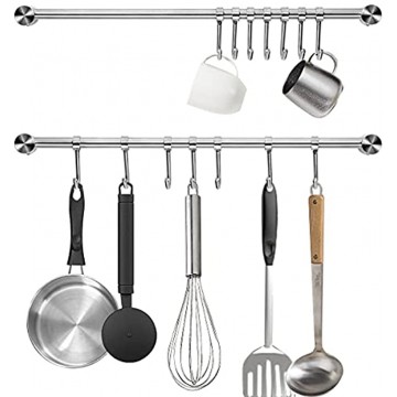 Pots and Pans Hanging Rack Wall Mounted Audmore 15.6 Inch 304 Stainless Steel Lid Utensil Hanger Kitchen Rail for Hanging Measuring Spoons Coffee Mug Cups Tags Coats Towels Robe with 7 Sliding Hooks 2Pack