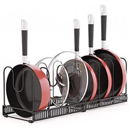 Pots and Pans Organizer and Storage Expandable Pot Rack for Kitchen Cabinet 7 Dividers Lid Holder & Pantry Pot Rack Counter Top Organizing Cookware Organizer for Fry Pan Skillets and Pots Set