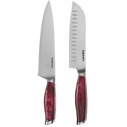 Cuisinart C77MB-7SANR 7 Santoku & C77MB-8CFR 8 Chef Knife Marbled Collection Set Bundle Red