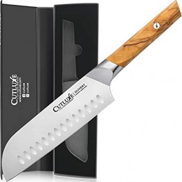 CUTLUXE Santoku Knife – 7" Chopping Knife – Olive Wood Handle – Full Tang – Olivery Series