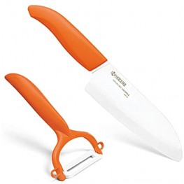 Kyocera Advanced Ceramic Revolution Series 5-1 2-inch Santoku Knife and Y-Peeler Set Orange