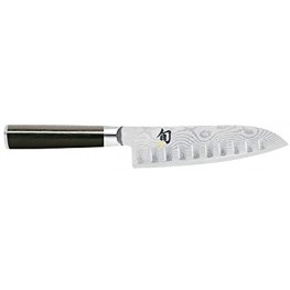 Shun Classic 7” Hollow-Ground Santoku All-Purpose Kitchen Knife; VG-MAX Blade Steel and Ebony PakkaWood Handle; Hollow-Ground Indentations for Reduced Friction and Smoother Cuts; Handcrafted in Japan